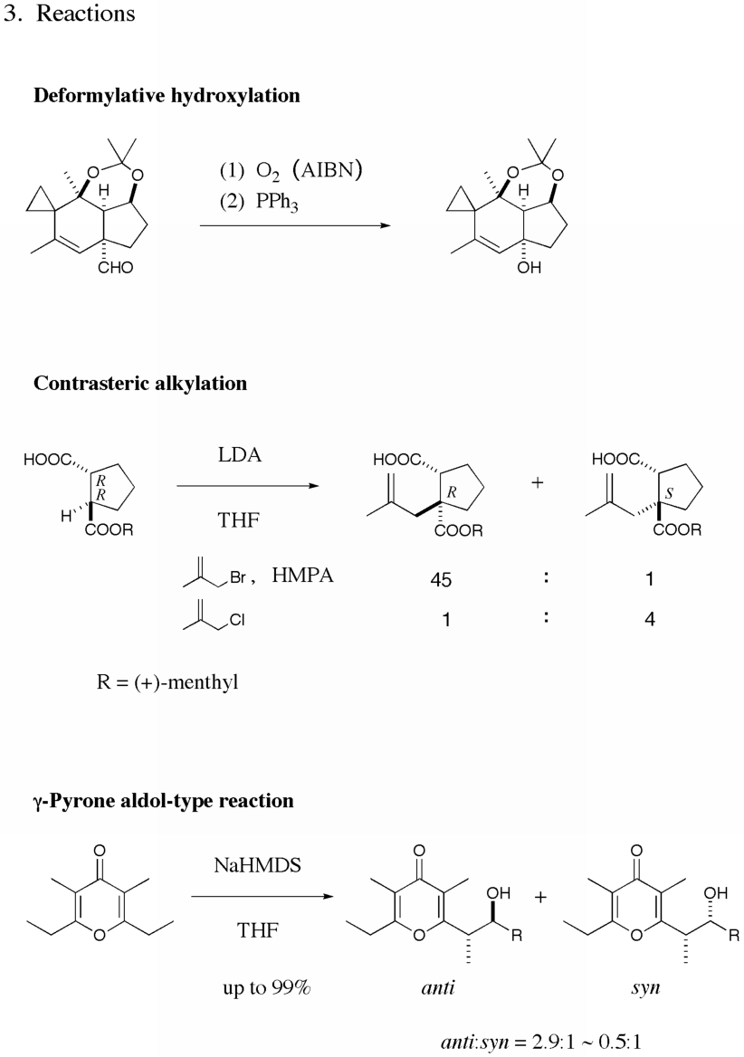 deformylative hydroxylation, contrasteric alkylation, pyrone aldol